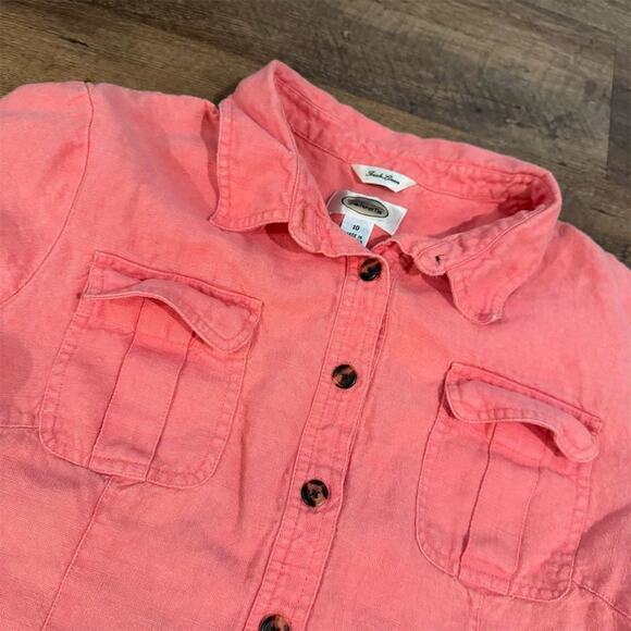 Talbots 100% Irish Linen Belted Shirt Dress Coral Size 10 Knee Length Comfort - Picture 3 of 10